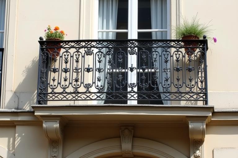 Fransk altan med dekorativt smedejern