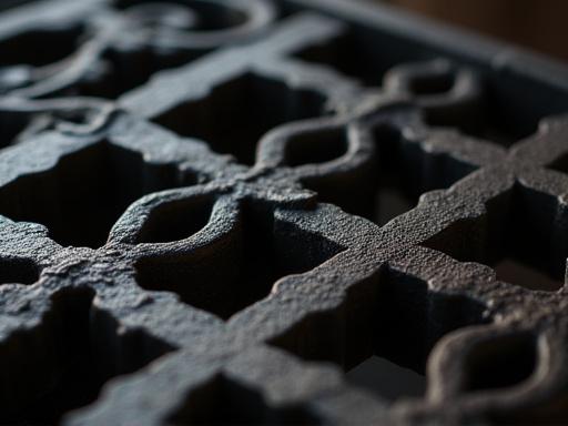 Nærbillede af et restaureret antikt gitterværk